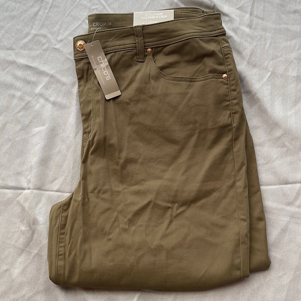 Chicos slip crop basic pants in olive green NWT